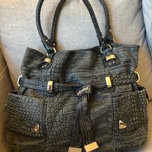 B. Makowsky Dark Grey Crocodile Shoulder Tote